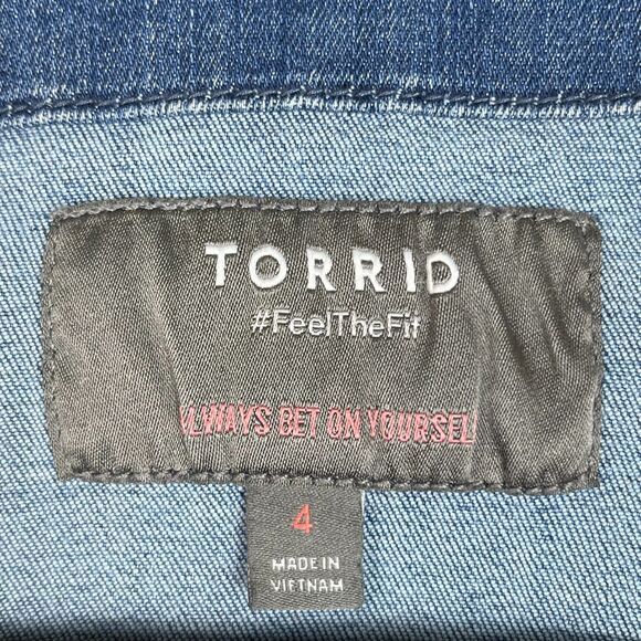 Torrid Women’s Denim Cropped Jacket Size 4 (26) Blue Button Front Short Sleeve - Picture 7 of 9